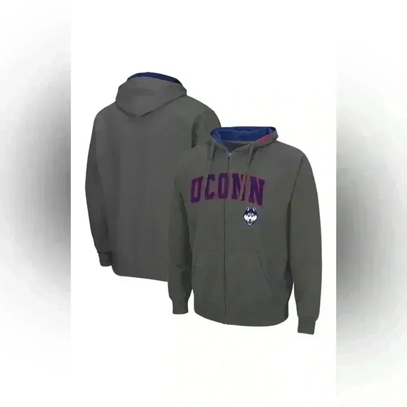 Men's Colosseum Charcoal UConn Huskies Logo Full-Zip Hoodie Extra Large Stitched - Picture 1 of 10